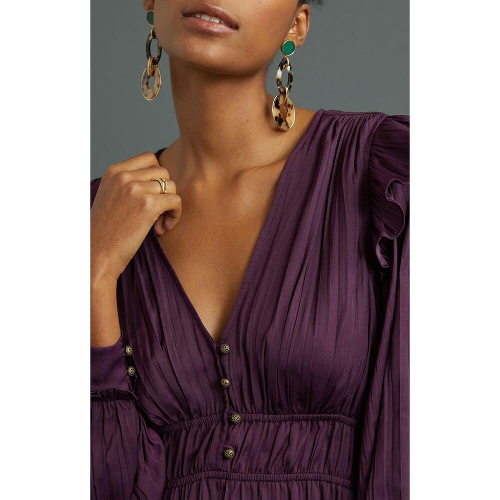 nwt by ANTHROPOLOGIE sz XL ruffle tiered mini dress in purple - Picture 2 of 4